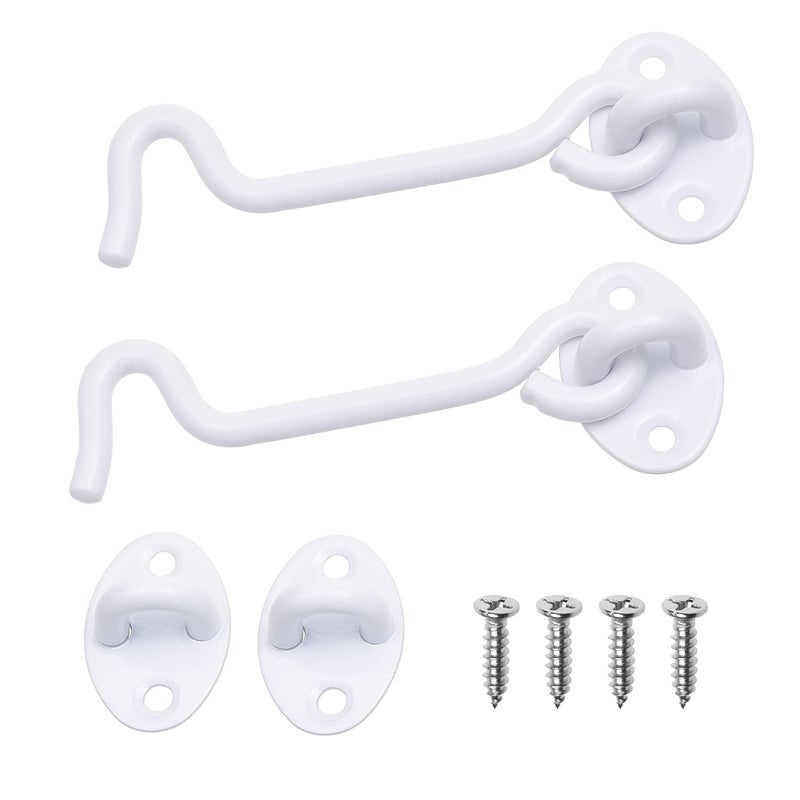 ECO-FUSED 4-inch Heavy Duty Hook and Eye Latch - 2X Barn Door Lock (White)  8X Mounting Screws - Powder Coated Stainless Steel Hooks for Door  Windows  Sheds  Fences  Gates  Closets  Cabinets - Image 1
